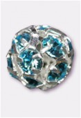 16mm Aquamarine / Silver Rhinestone Ball Beads W / Prong Set Czech Crystals x1