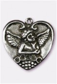 25x25mm Antiqued Silver Plated Heart W/ Angel Pendant x1