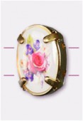 16x12mm Bouquet Of Mix Flowers 2-Hole Oval Spacer Enamel In Gold Tone Setting x1