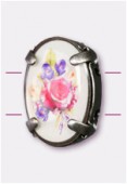 16x12mm Bouquet Of Mix Flowers 2-Hole Oval Spacer Enamel In Antiqued Silver Tone Setting x1