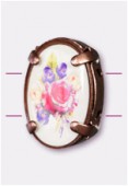 16x12mm Bouquet Of Mix Flowers 2-Hole Oval Spacer Enamel In Antiqued Copper Tone Setting x1