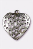 30x28mm Antiqued Silver Plated Open Work Heart Pendant x1