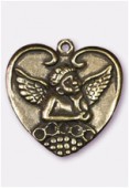 25x25mm Antiqued Brass Plated Heart W/ Angel Pendant x1