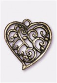 30x28mm Antiqued Brass Plated Scrollwork Heart Pendant x1