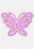 50x38mm Pink Color Coated Brass Filigree Stamping Butterfly x1