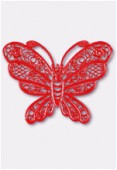 35x25mm Red Color Coated Brass Filigree Stamping Butterfly x1
