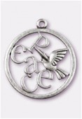 39mm Antiqued Silver Plated Open Work Peace W / Dove Pendant x1