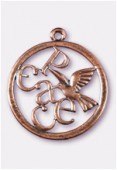 39mm Antiqued Copper Plated Open Work Peace W / Dove Pendant x1