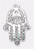 27x17mm Silver Color Coated Brass Filigree Metallized Stamping Hamsa x1