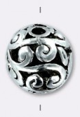 11mm Antiqued Silver Plated  Filigree Round Beads x2
