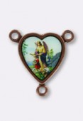 15x14mm Guardian Angel Heart Rosary  Enamel On Antiqued Copper Tone Base 15x14mm mm x1