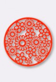 32 mm Round Stamping W / Flowers Bright Neon Orange x1