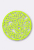 32mm Round Stamping W /  Flowers Bright Neon Lime x1