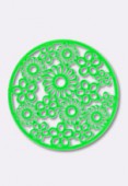 47mm Round Stamping W /  Flowers Bright Neon Green x1