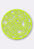 47mm Round Stamping W /  Flowers Bright Neon Lime x1
