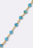 Turquoise Wirewrapped Gemstone Rosary Chain, Faceted Rondelles w/ 24k Vermeil Sterling Silver Gold Plated x10cm