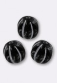8mm Czech Round Glass Beads Black and Silver x4