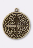 18mm Antiqued Brass Plated Clover Sequin Pendant x1