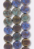 10mm Green Blue Bronze Matt Czech Round Coin Glass Beads x4