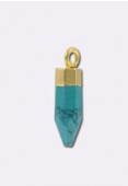 Blue Quartz Craqueled Druzy Electroplated W /  Gold Gemstone Pendant x1
